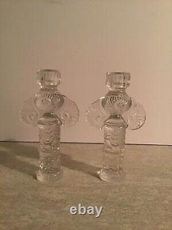Bjorn Wiinblad Glass Angel Candlesticks Set Of 2, 6-3/8 X 3-1/2, Ex Condition