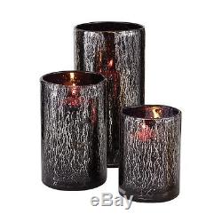 Black Mercury Drip Glass Hurricane Handcrafted Indoor Candle Holders (Set of 3)