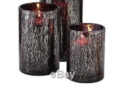 Black Mercury Drip Glass Hurricane Handcrafted Indoor Candle Holders (Set of 3)