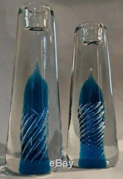 Blenko Air Twist Candle Sticks Pair Royal Blue Joel Myers 1968