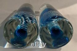 Blenko Air Twist Candle Sticks Pair Royal Blue Joel Myers 1968