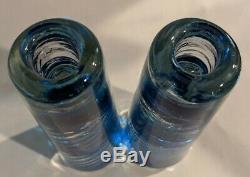 Blenko Air Twist Candle Sticks Pair Royal Blue Joel Myers 1968