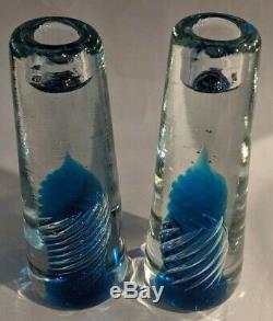 Blenko Air Twist Candle Sticks Pair Royal Blue Joel Myers 1968