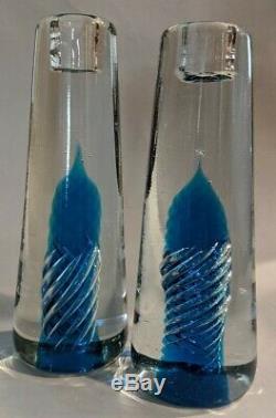 Blenko Air Twist Candle Sticks Pair Royal Blue Joel Myers 1968