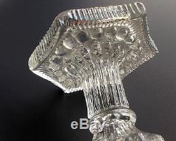 Blown Three Mold Early American French Lacy Flint Glass Candle Holders