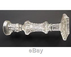 Blown Three Mold Early American French Lacy Flint Glass Candle Holders