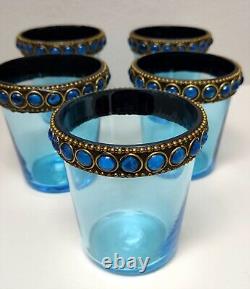 Blue Glass Beaded Iron Candle Holder Centerpiece 5 Glass Cups