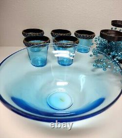 Blue Glass Beaded Iron Candle Holder Centerpiece 5 Glass Cups