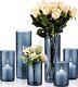 Blue Glass Cylinder Vases Hurricane Candle Holders Pillar Candle Holders Vase