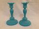 Blue Opaline Portieux Vallerysthal Chimeres Pair 7¾ Inch Candlesticks Vgc