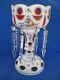 Bohemian/czech Candle Luster White Cased Glass To Cranberry With Crystal Prisms