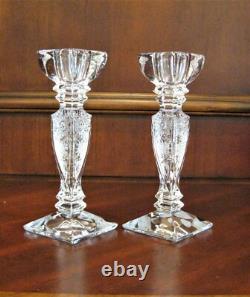 Bohemian Czech Crystal 7 Tall Candle Stick Pair Hand Cut 24% Lead