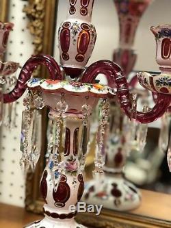 Bohemian Czech Glass Pair Lustres Candelabras STUNNING