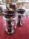 Bohemian Lusters Ruby Red Cut To Clear Glass Pair Candle Holders Or Vases