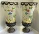 Bohemian Style Hand Painted Glass Candle Holders With Dangling Crystal Accents Vtg