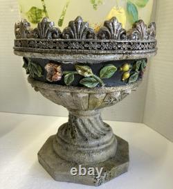 Bohemian Style Hand Painted Glass Candle Holders with Dangling Crystal Accents VTG