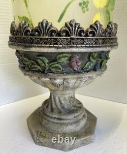 Bohemian Style Hand Painted Glass Candle Holders with Dangling Crystal Accents VTG