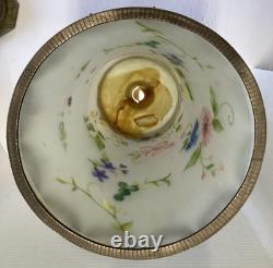 Bohemian Style Hand Painted Glass Candle Holders with Dangling Crystal Accents VTG