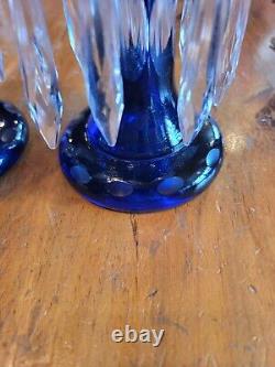 Bohemian art glass mantle luster pair, pineapple cut, cobalt Blue. Gorgeous. 2pk