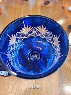 Bohemian art glass mantle luster pair, pineapple cut, cobalt Blue. Gorgeous. 2pk