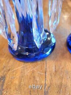 Bohemian art glass mantle luster pair, pineapple cut, cobalt Blue. Gorgeous. 2pk