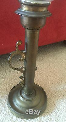 Brass Candlestick with Etched Glass Hurricane