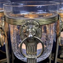 Brass Lion Votive Holders Set 4 Crackle Glass Hollywood Regency Candleholders