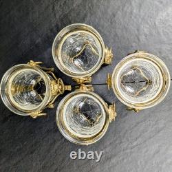 Brass Lion Votive Holders Set 4 Crackle Glass Hollywood Regency Candleholders