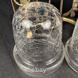 Brass Lion Votive Holders Set 4 Crackle Glass Hollywood Regency Candleholders