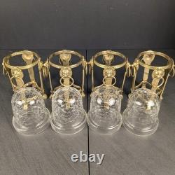Brass Lion Votive Holders Set 4 Crackle Glass Hollywood Regency Candleholders