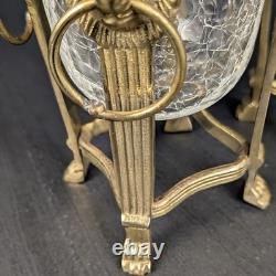 Brass Lion Votive Holders Set 4 Crackle Glass Hollywood Regency Candleholders