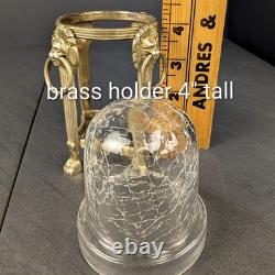 Brass Lion Votive Holders Set 4 Crackle Glass Hollywood Regency Candleholders