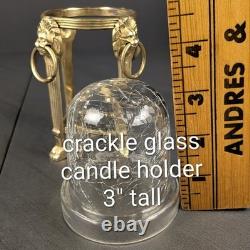Brass Lion Votive Holders Set 4 Crackle Glass Hollywood Regency Candleholders