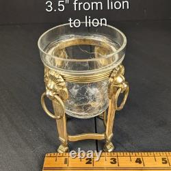 Brass Lion Votive Holders Set 4 Crackle Glass Hollywood Regency Candleholders