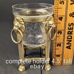 Brass Lion Votive Holders Set 4 Crackle Glass Hollywood Regency Candleholders
