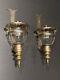 Brass Wall Sconces W Hurricane Glass Globes Lanterns Candle Holders Lidded