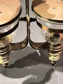 Brass Wall Sconces w Hurricane Glass Globes Lanterns Candle Holders Lidded