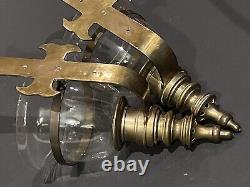 Brass Wall Sconces w Hurricane Glass Globes Lanterns Candle Holders Lidded