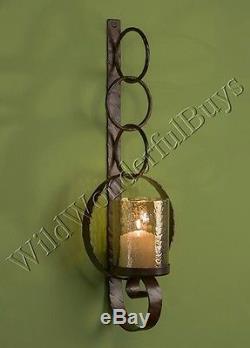 Brown Metal Wall Sconce Candle Holder Mercury Glass Rust 39 Hurricane Huge New