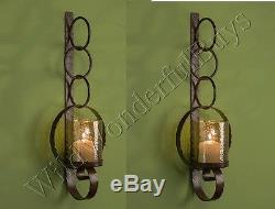 Brown Metal Wall Sconce Candle Holder Mercury Glass Rust 39 Hurricane Huge New