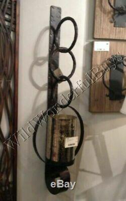 Brown Metal Wall Sconce Candle Holder Mercury Glass Rust Hurricane Chain Link