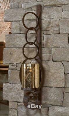 Brown Metal Wall Sconce Candle Holder Mercury Glass Rust Hurricane Chain Link