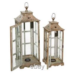 Brown Wood Lighthouse Style Decorative Candle Lantern (Set of 2)