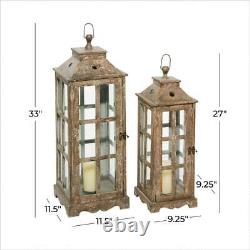 Brown Wood Lighthouse Style Decorative Candle Lantern (Set of 2)