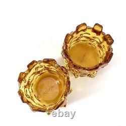 Brutalist Lazy Susan Candle Holders Set of 2 Art Glass Thorn Amber EUC