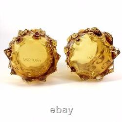 Brutalist Lazy Susan Candle Holders Set of 2 Art Glass Thorn Amber EUC