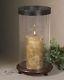 Bubble Glass Hurricane Candle Holder Bronze Wood Iron Pillar