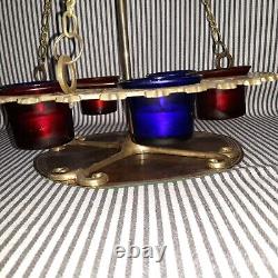 Byzantine Hanging Brass & Glass Candelabra Tea Light Candle Pot Holders Old Time