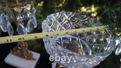 C 1890s Figural Girandole Candelabra Centerpiece Bowl Marble Base Crystal Prisms