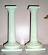 Cambridge Vaseline Glass Candlesticks Pair Doric Columns Candle Holders Exc